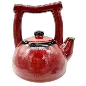 Pier 1 Earthenware Shanghai Tea Set Teapot With Handle & Lid Red Black 7 x 5.5